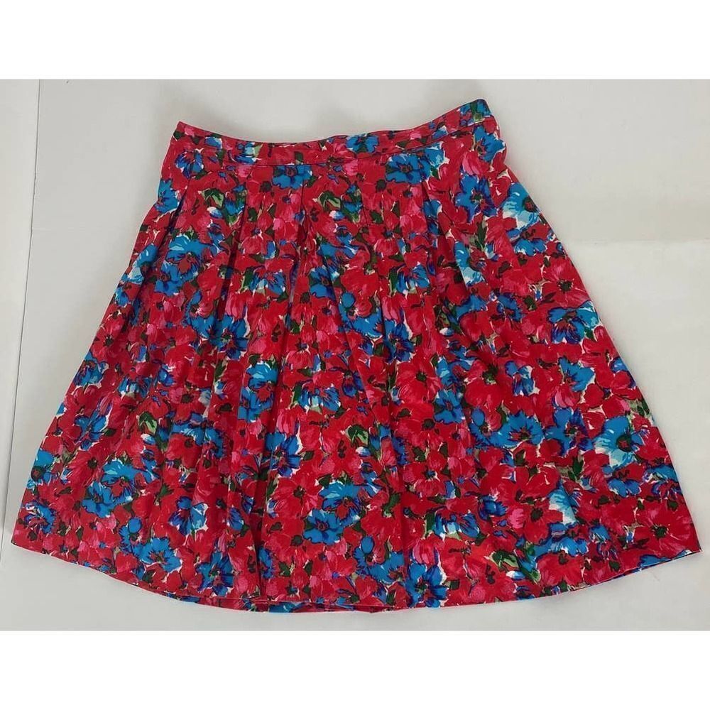Cottagecore Talbots Petites Floral Print Skirt Lined Red Blue - Size 12P - Picture 7 of 8